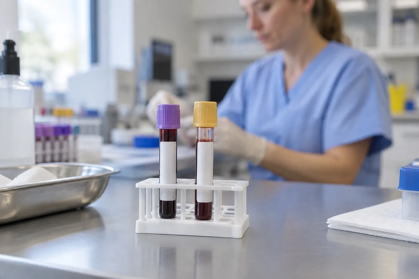Blodprovsrör på ett laboratorium för analys av ApoB och LDL