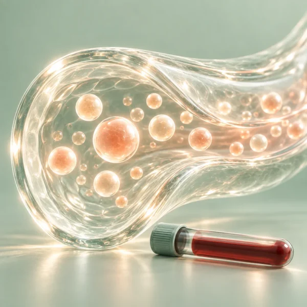 Blodkärl och symboliska fettpartiklar i glas – ApoA1 (Apolipoprotein A1)