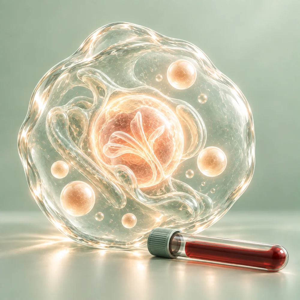 Cellmodell och symboliska näringsämnen i glas – Folat (folsyra, vitamin B9)