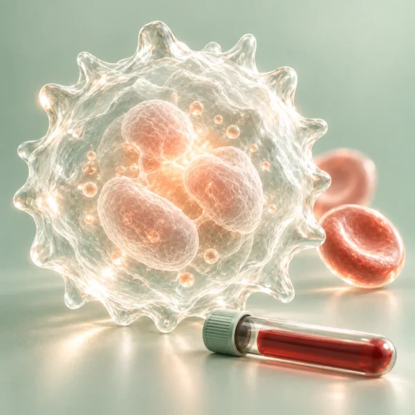 Vita och röda blodkroppar i glas – CRP (C-reaktivt protein)