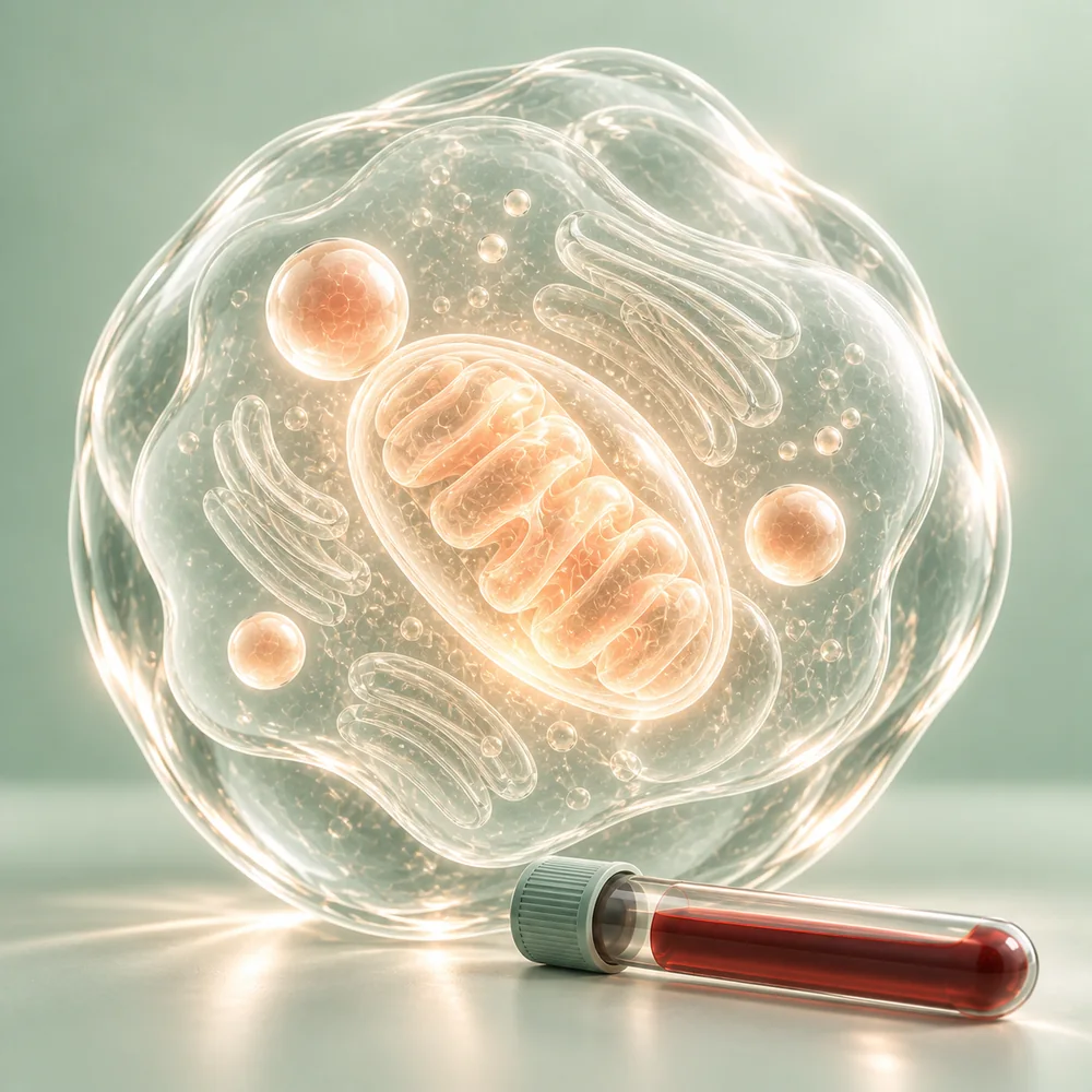 Cellmodell och symboliska näringsämnen i glas – Vitamin B12 (Kobalamin)
