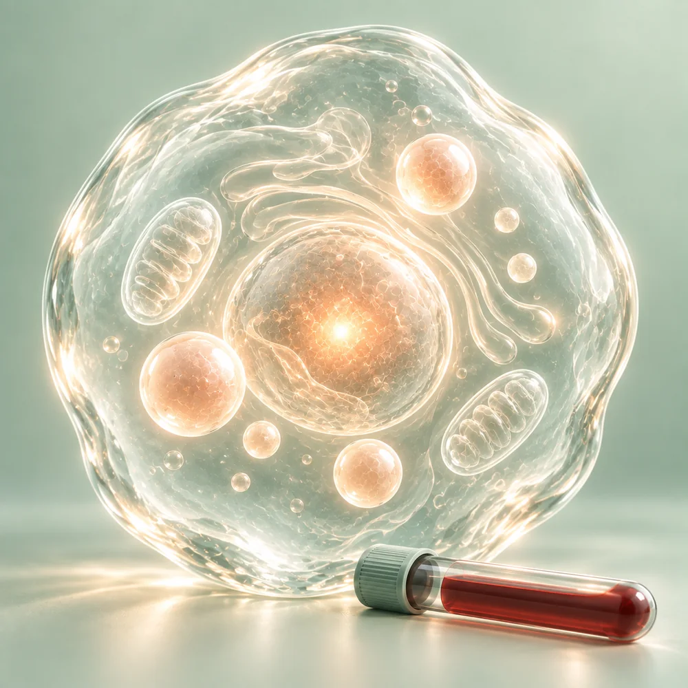 Cellmodell och symboliska näringsämnen i glas – Vitaminer & Mineraler