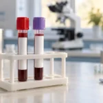 Två blodprovsrör på ett laboratorium för analys av bland annat S-järn