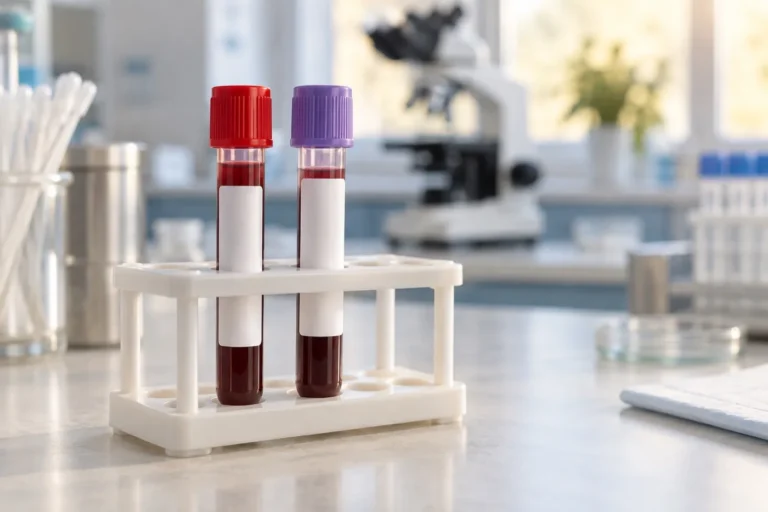 Två blodprovsrör på ett laboratorium för analys av bland annat S-järn